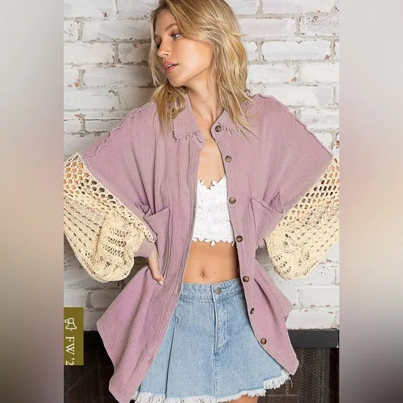 #076 Sale! Last one! POL Cotton Oversized with sweater sleeves top