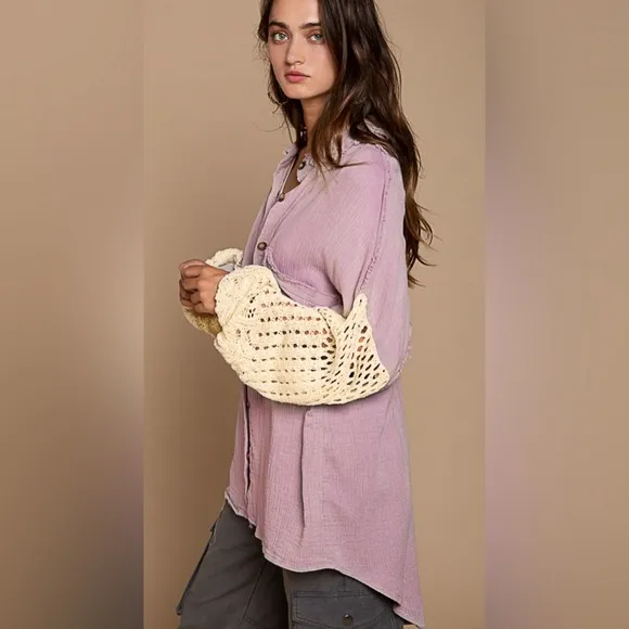 #076 Sale! Last one! POL Cotton Oversized with sweater sleeves top