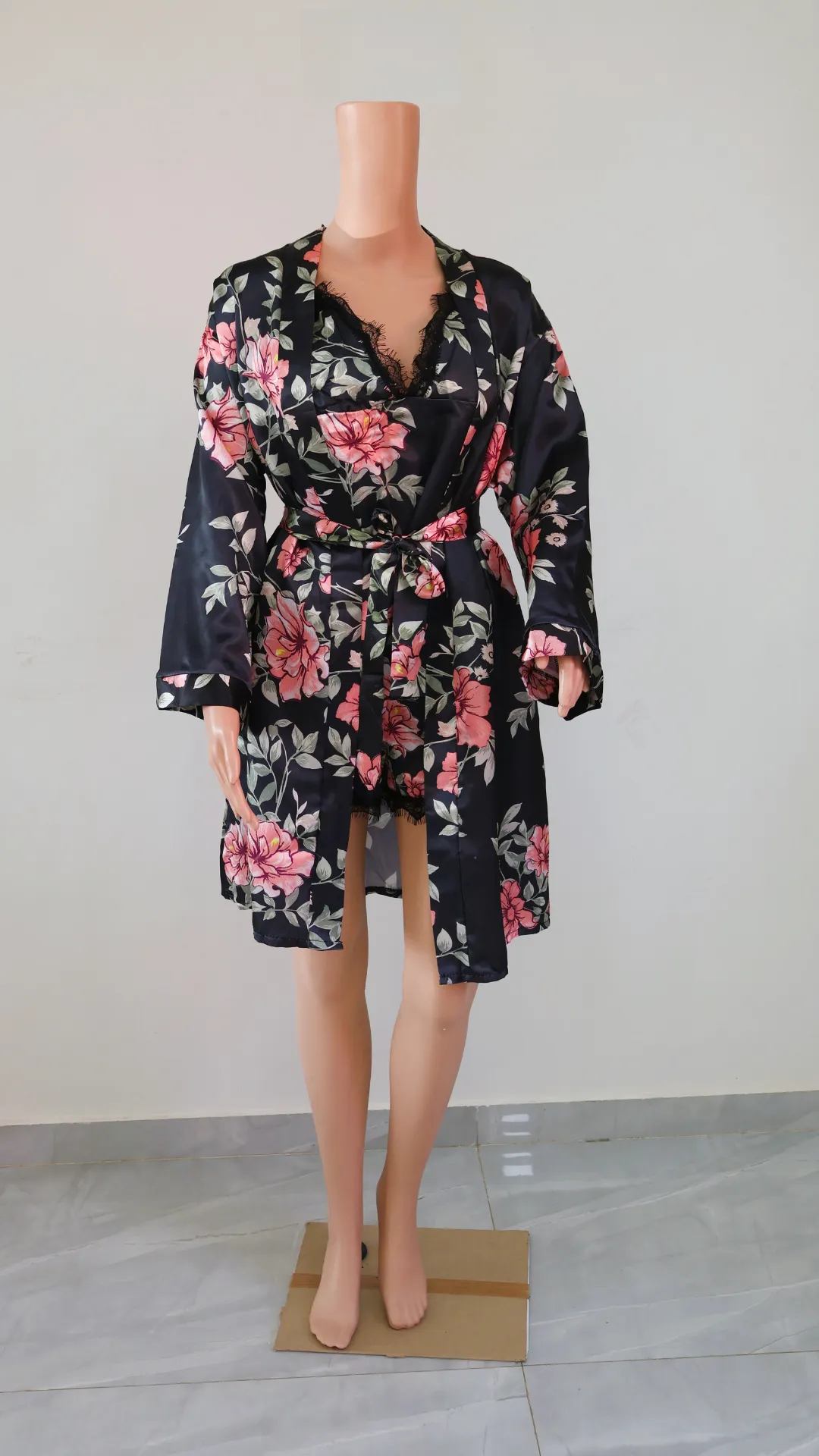 10061 - Ladies' Trio Floral-Styled Cami Robe with Shorts Pajama Ensemble