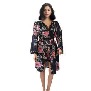 10061 - Ladies' Trio Floral-Styled Cami Robe with Shorts Pajama Ensemble