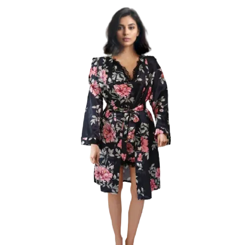 10061 - Ladies' Trio Floral-Styled Cami Robe with Shorts Pajama Ensemble