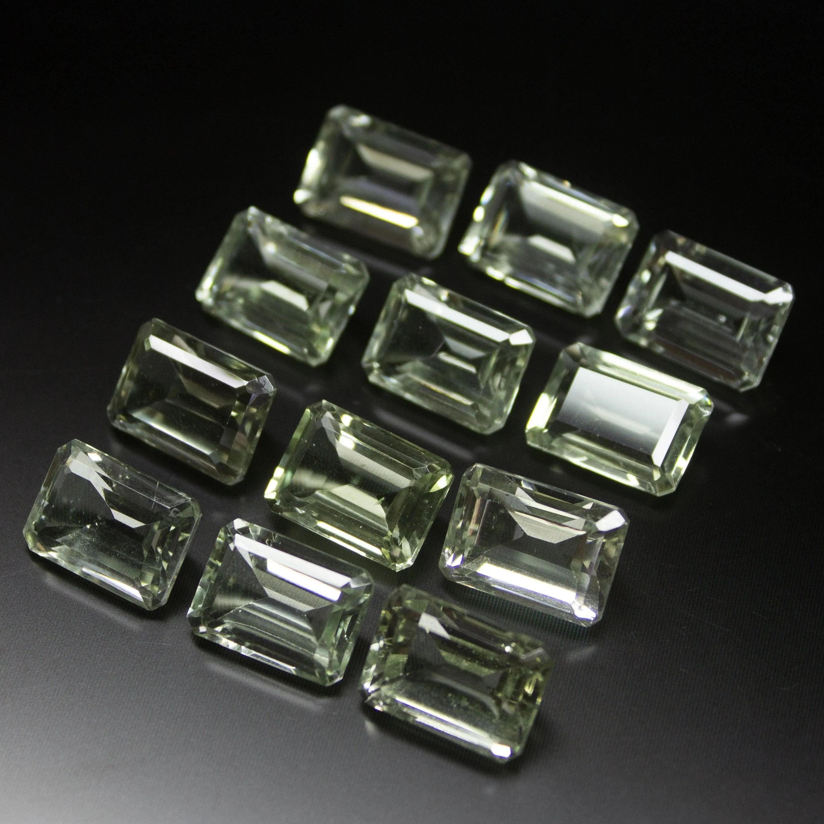 12 pcs, 14x10mm, Natural Green Amethyst Emerald Cut Gemstone Top Side Drilled Loose Beads