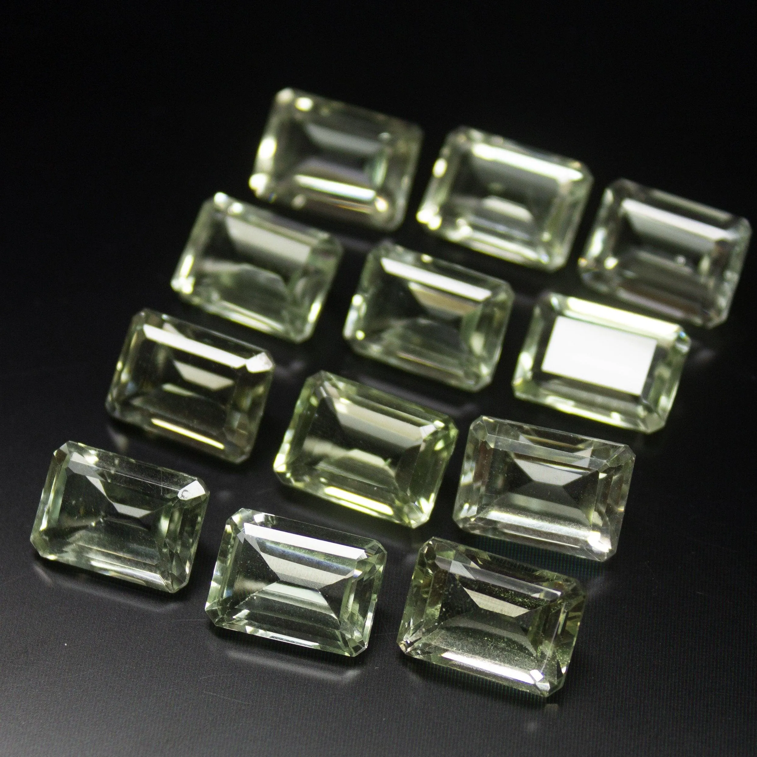 12 pcs, 14x10mm, Natural Green Amethyst Emerald Cut Gemstone Top Side Drilled Loose Beads
