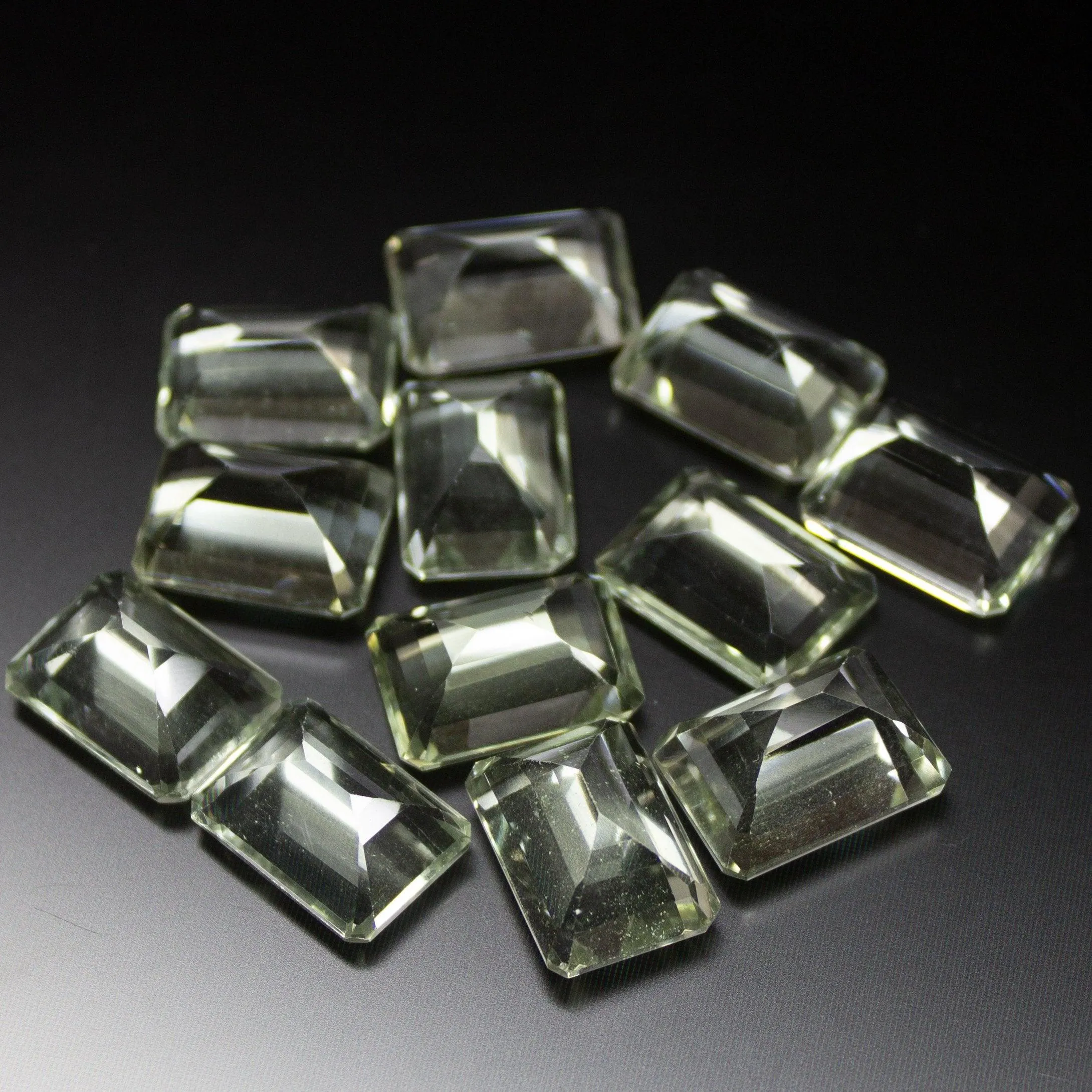 12 pcs, 14x10mm, Natural Green Amethyst Emerald Cut Gemstone Top Side Drilled Loose Beads