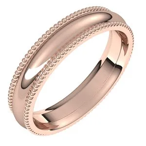 14K Rose 4 mm Beaded Comfort-Fit Band Size 6