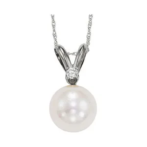 14KT White Gold & Diamond Classic Book Akoya Pearl Neckwear Pendant  - 1/10 ctw