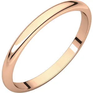 18K Rose 2 mm Half Round Band Size 9.5