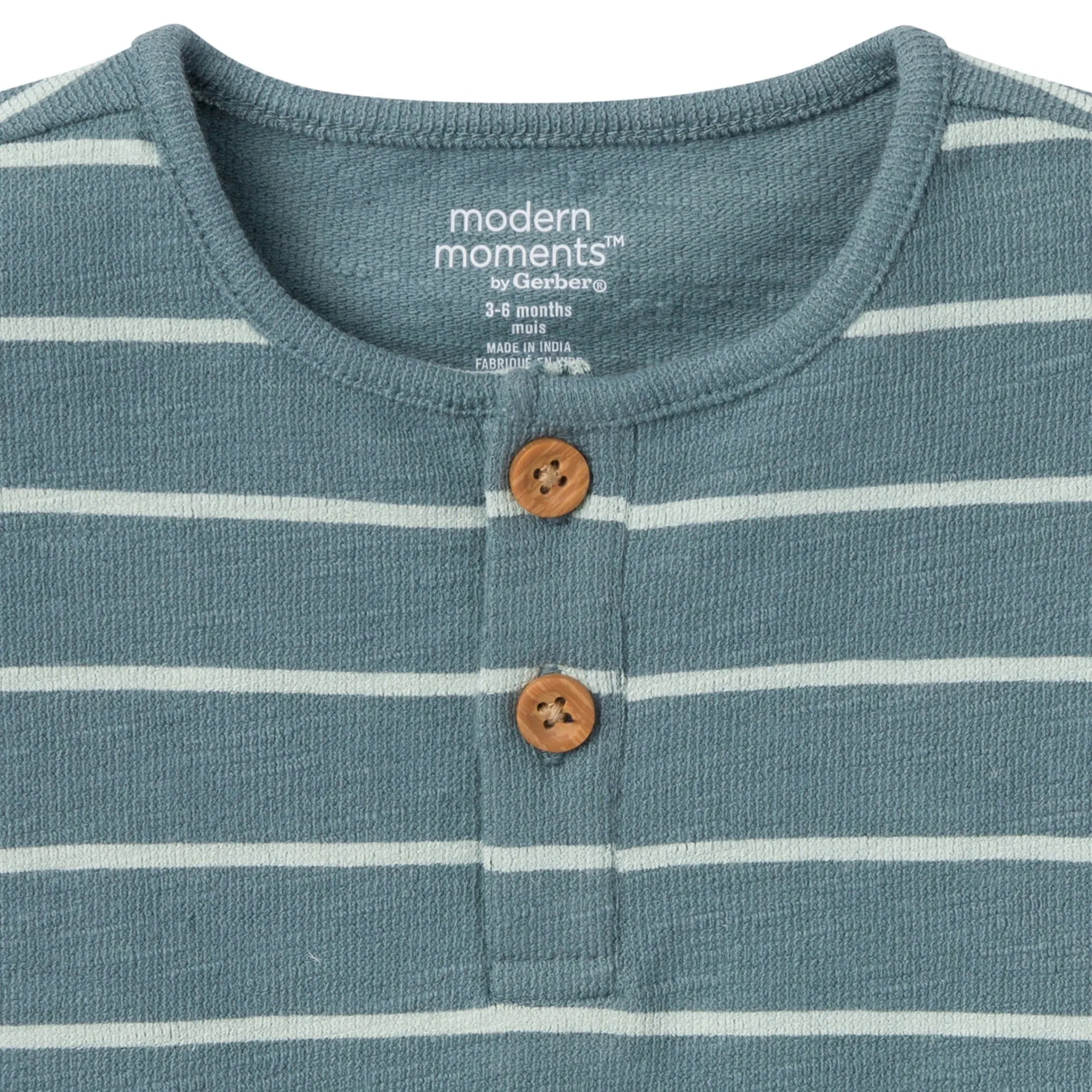 2-Piece Baby Boys Teal Stripe Henley Shirt and Shorts Set