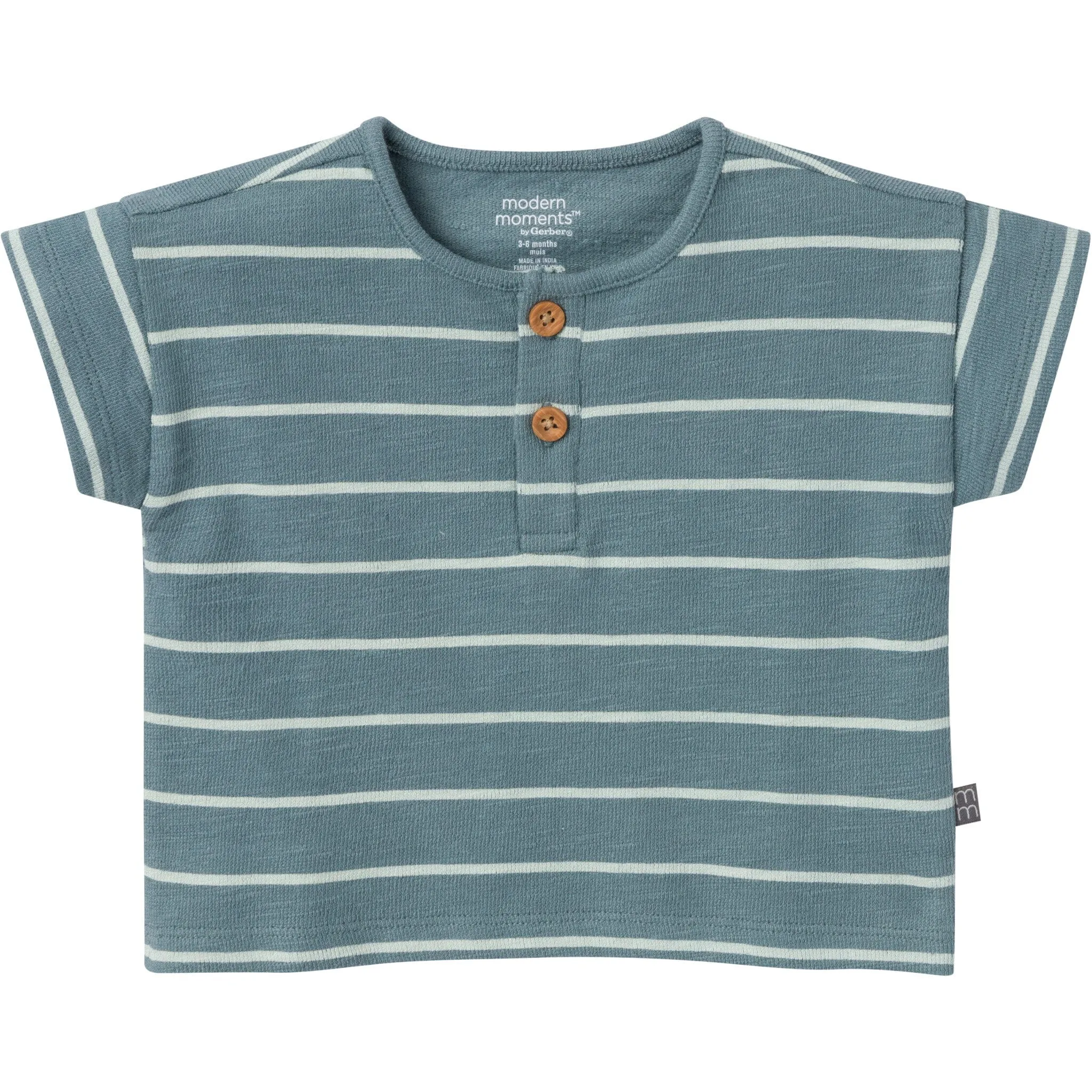 2-Piece Baby Boys Teal Stripe Henley Shirt and Shorts Set