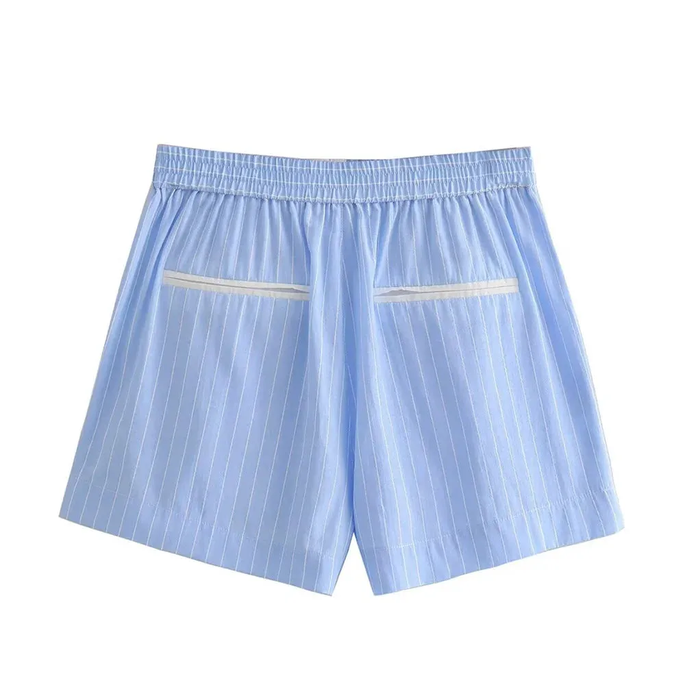 2024 Spring Women’s Striped Long Sleeve Shirt & Shorts Set