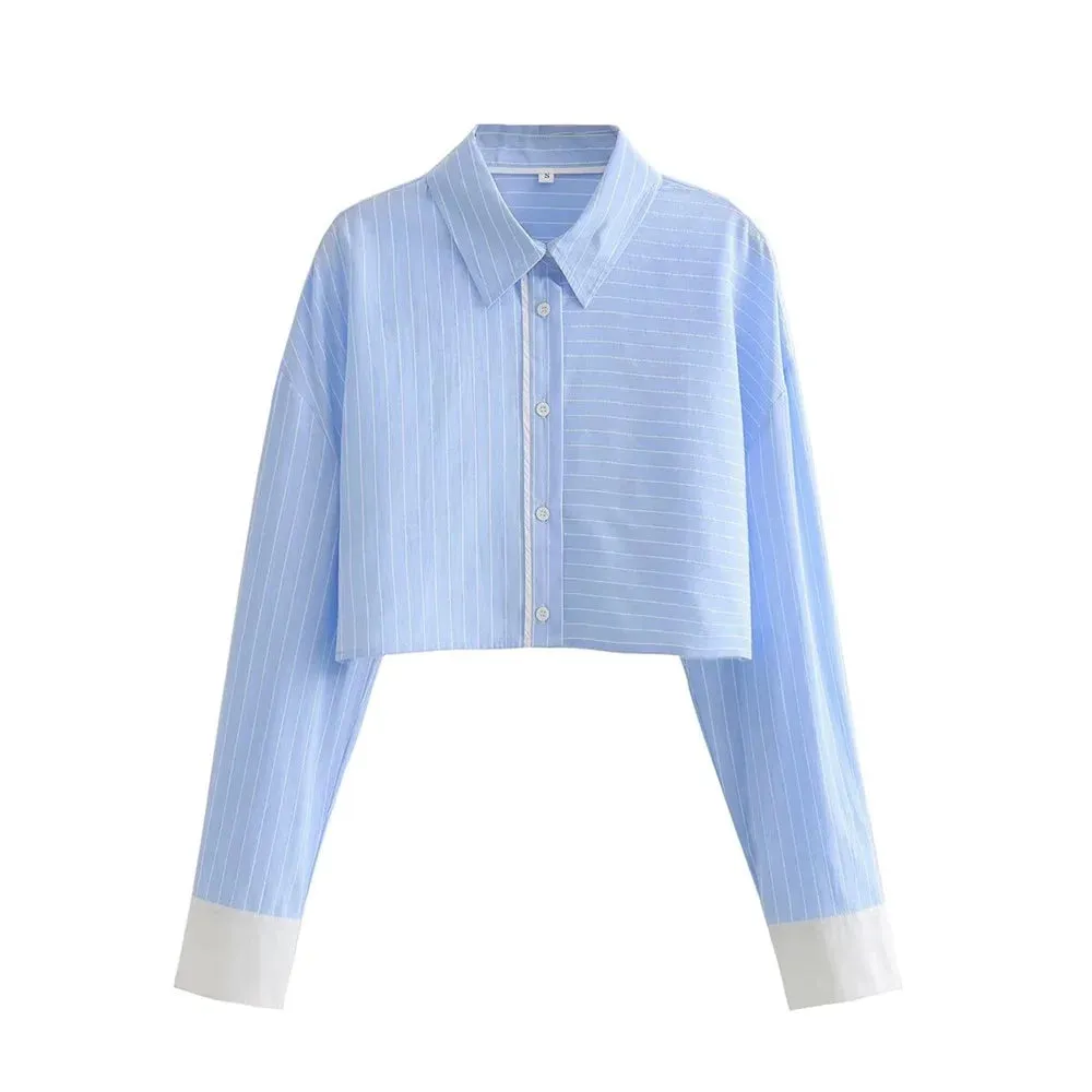 2024 Spring Women’s Striped Long Sleeve Shirt & Shorts Set