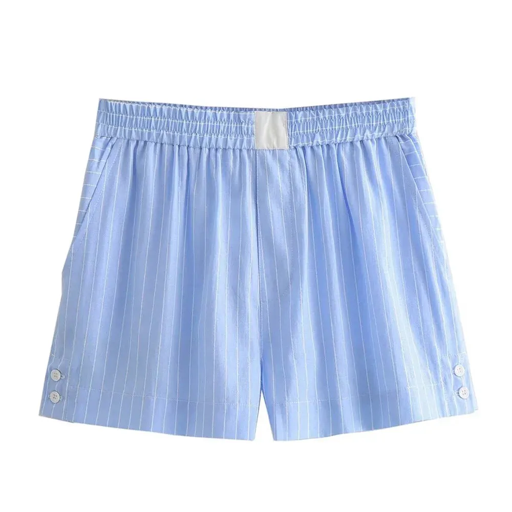 2024 Spring Women’s Striped Long Sleeve Shirt & Shorts Set
