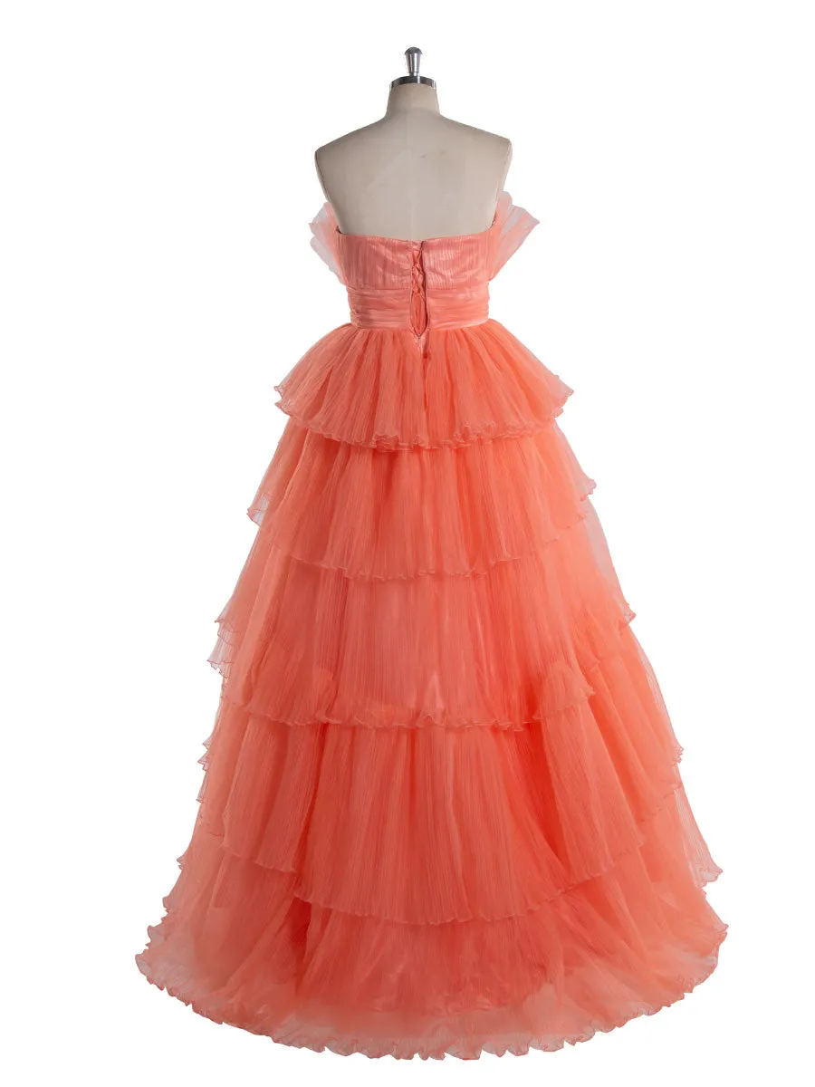 A-Line Pleated Layered Tulle Burgundy Colored Wedding Dresses #22043