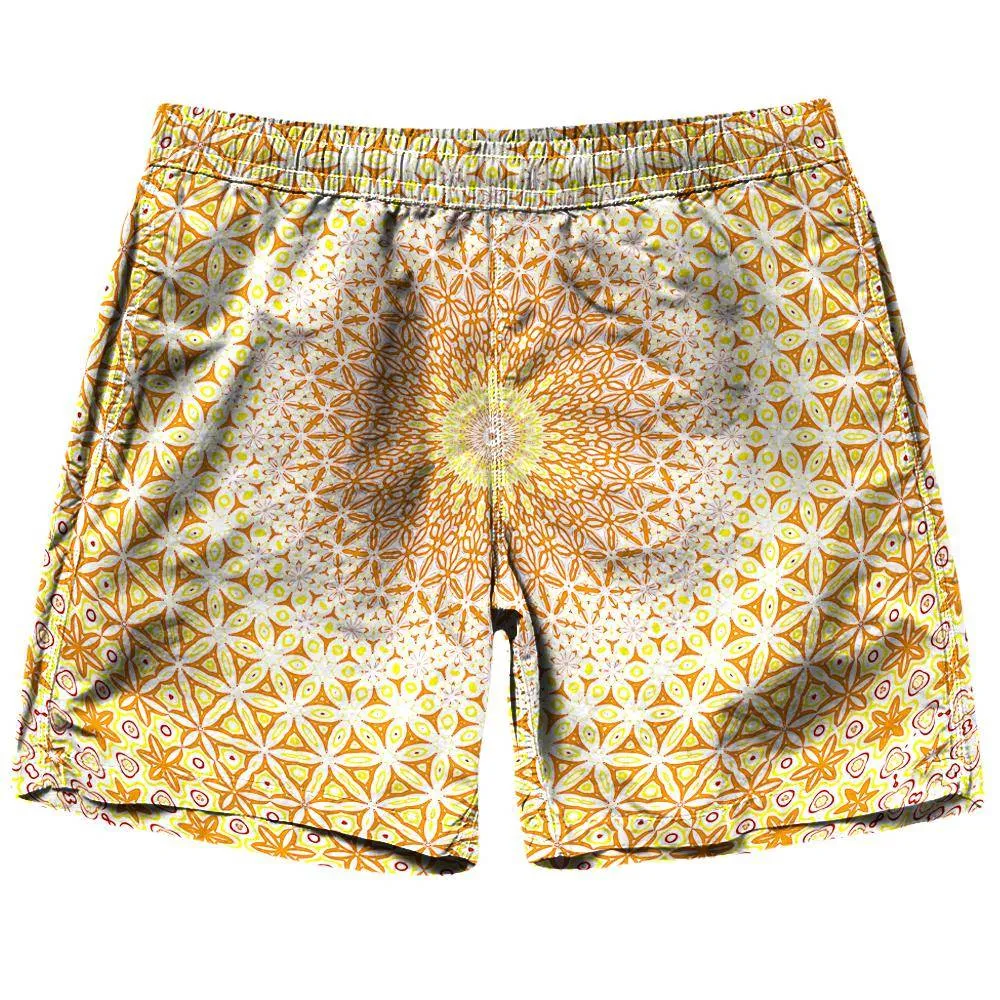 Abstract Flower Yellow Shorts