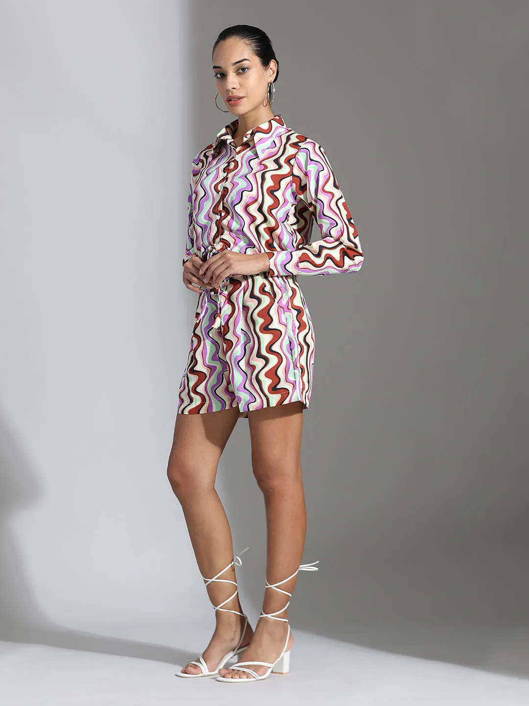 Abstract Printed Crop Top With Shorts Co-ord Set