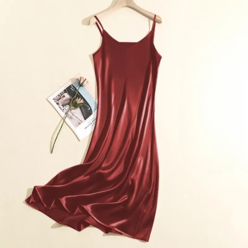 Adjustable Strap Satin Midi Dress