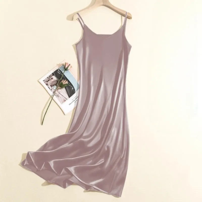 Adjustable Strap Satin Midi Dress
