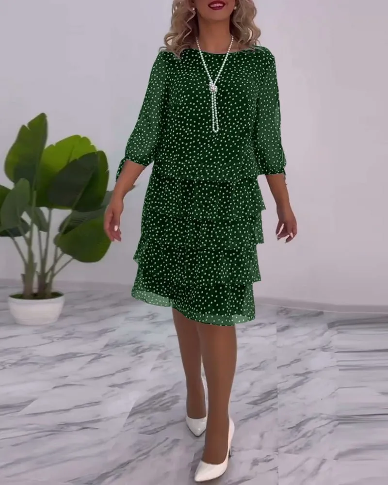 Adriela® | Elegant Polka Dot Layered Dress