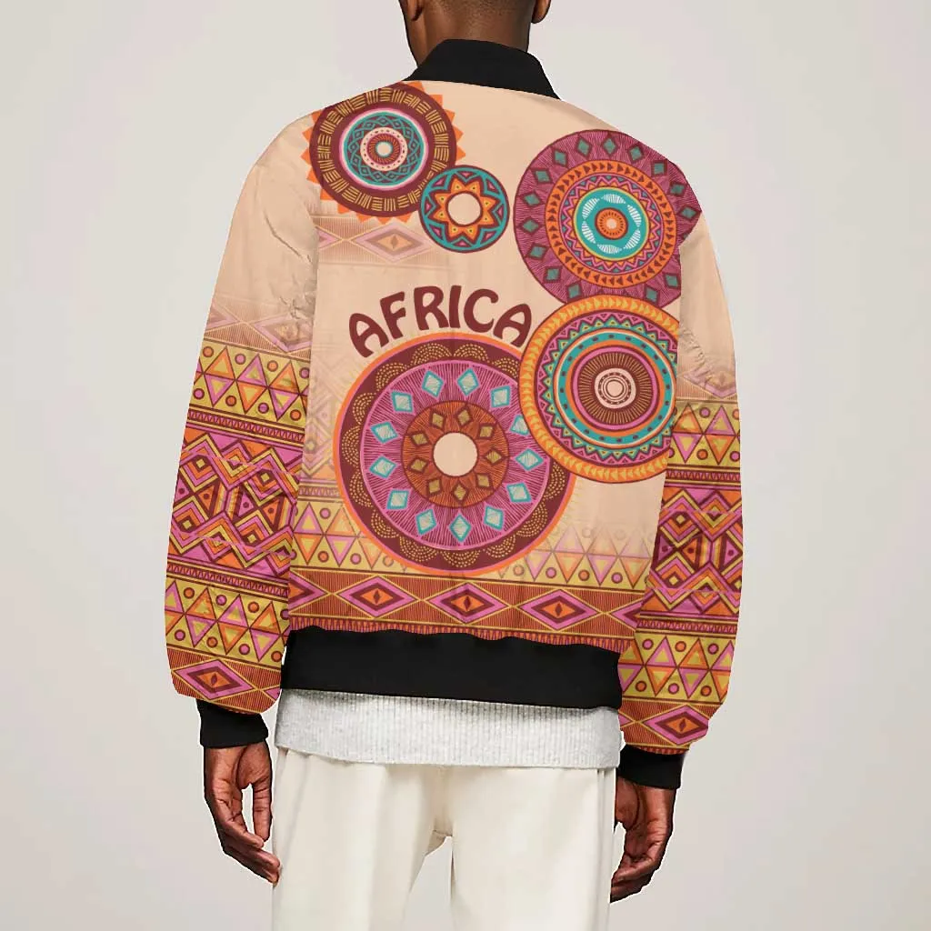 Afro Tribal Traditional Pattern Bomber Jacket Beige Motif LT9