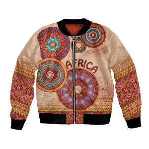 Afro Tribal Traditional Pattern Bomber Jacket Beige Motif LT9