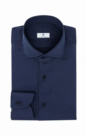 Albini Dark Navy Blue Stretch Satin 365 Easy Care Cotton