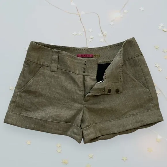 ALICE   OLIVIA Linen Blend Cuffed Shorts MidRise Brown Beige Contemporary Chic 4