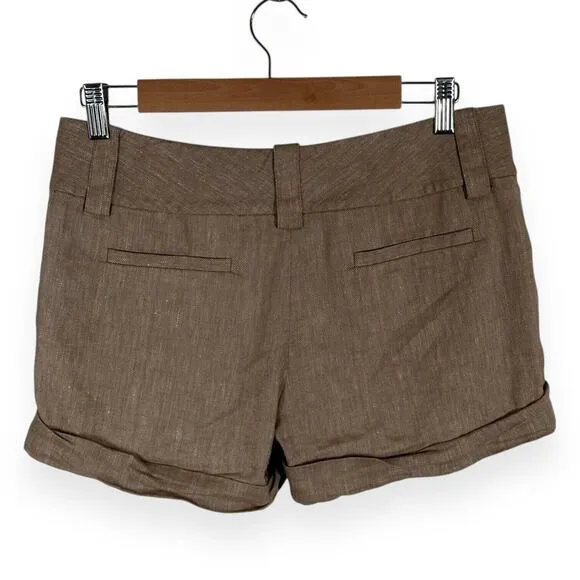 ALICE   OLIVIA Linen Blend Cuffed Shorts MidRise Brown Beige Contemporary Chic 4