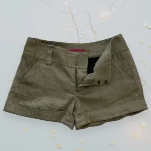 ALICE   OLIVIA Linen Blend Cuffed Shorts MidRise Brown Beige Contemporary Chic 4