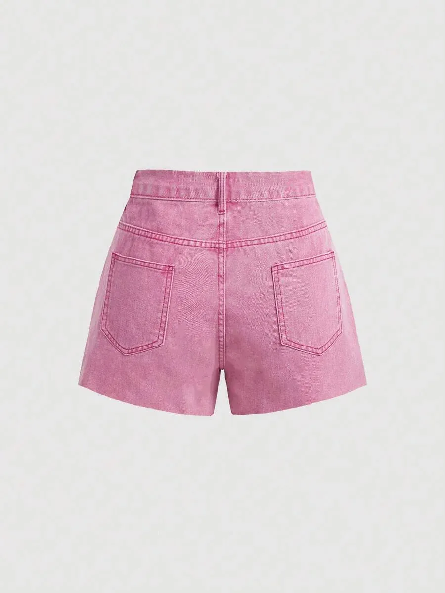 Ambra Denim Shorts Women's Chic Summer Skirt in Pink