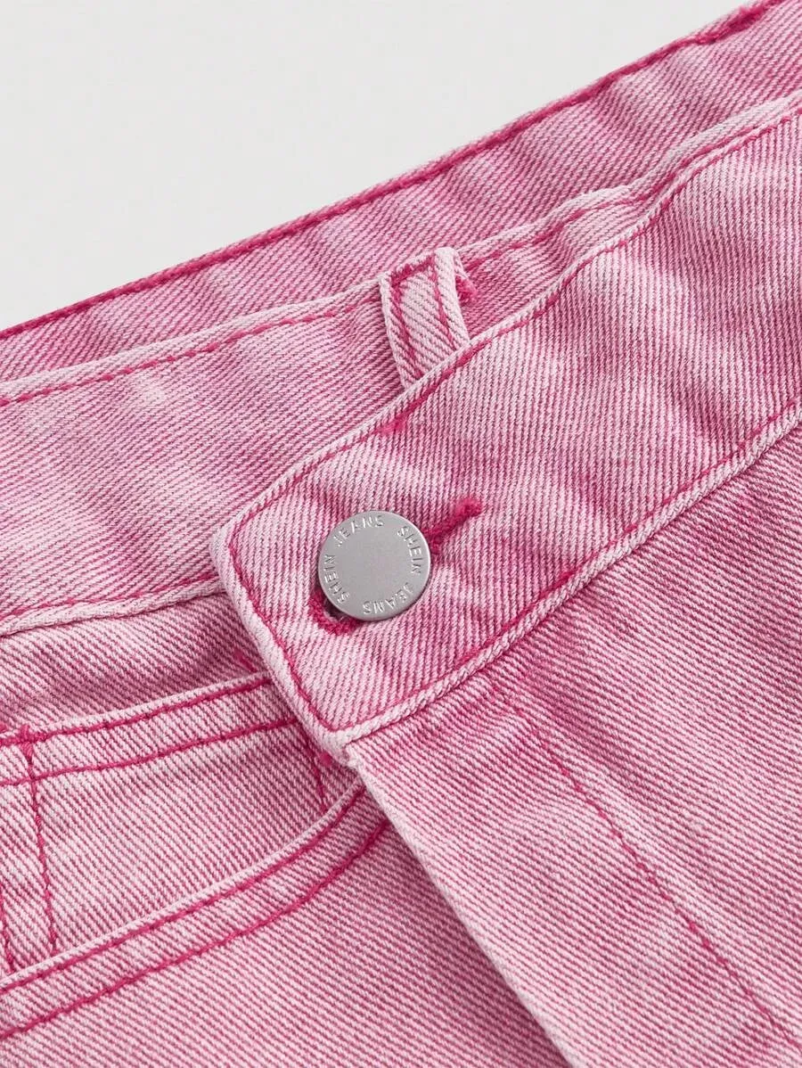 Ambra Denim Shorts Women's Chic Summer Skirt in Pink