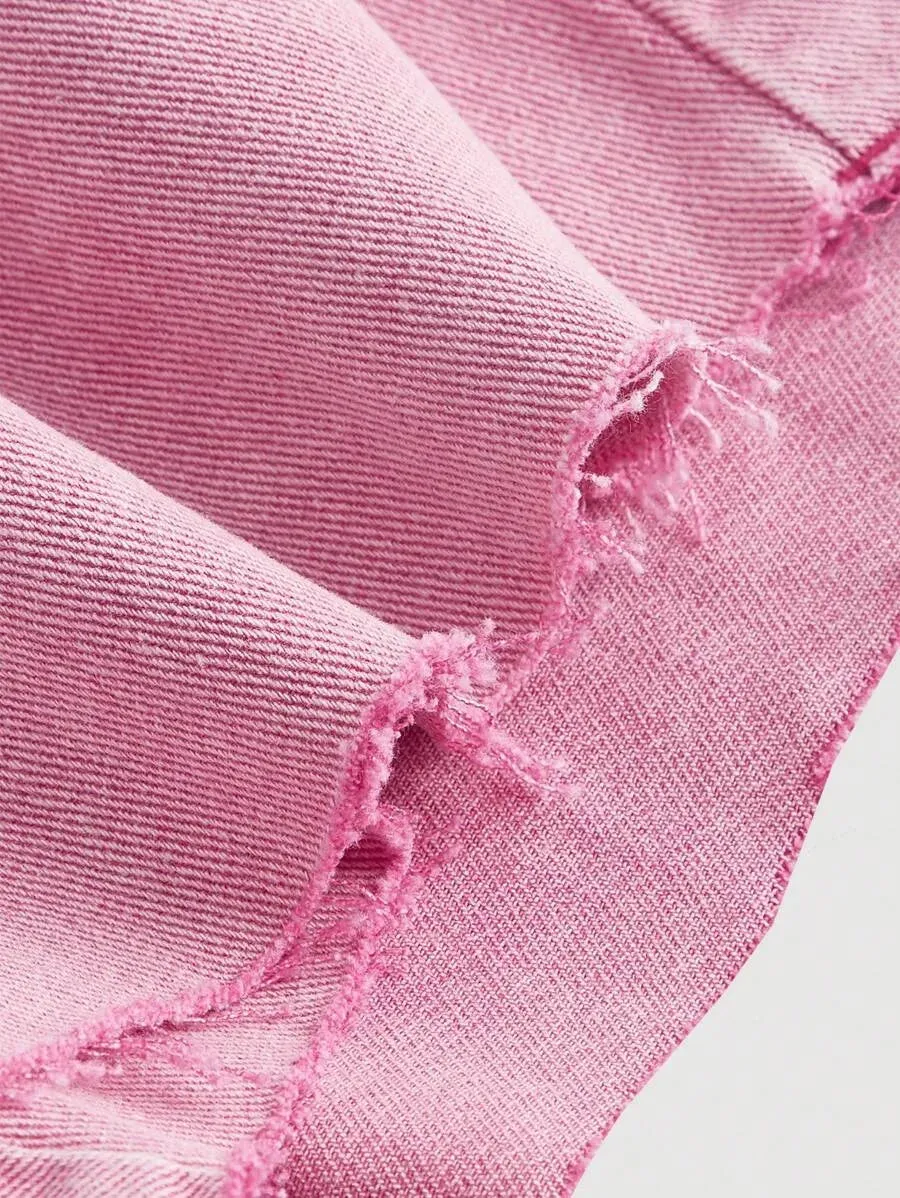 Ambra Denim Shorts Women's Chic Summer Skirt in Pink
