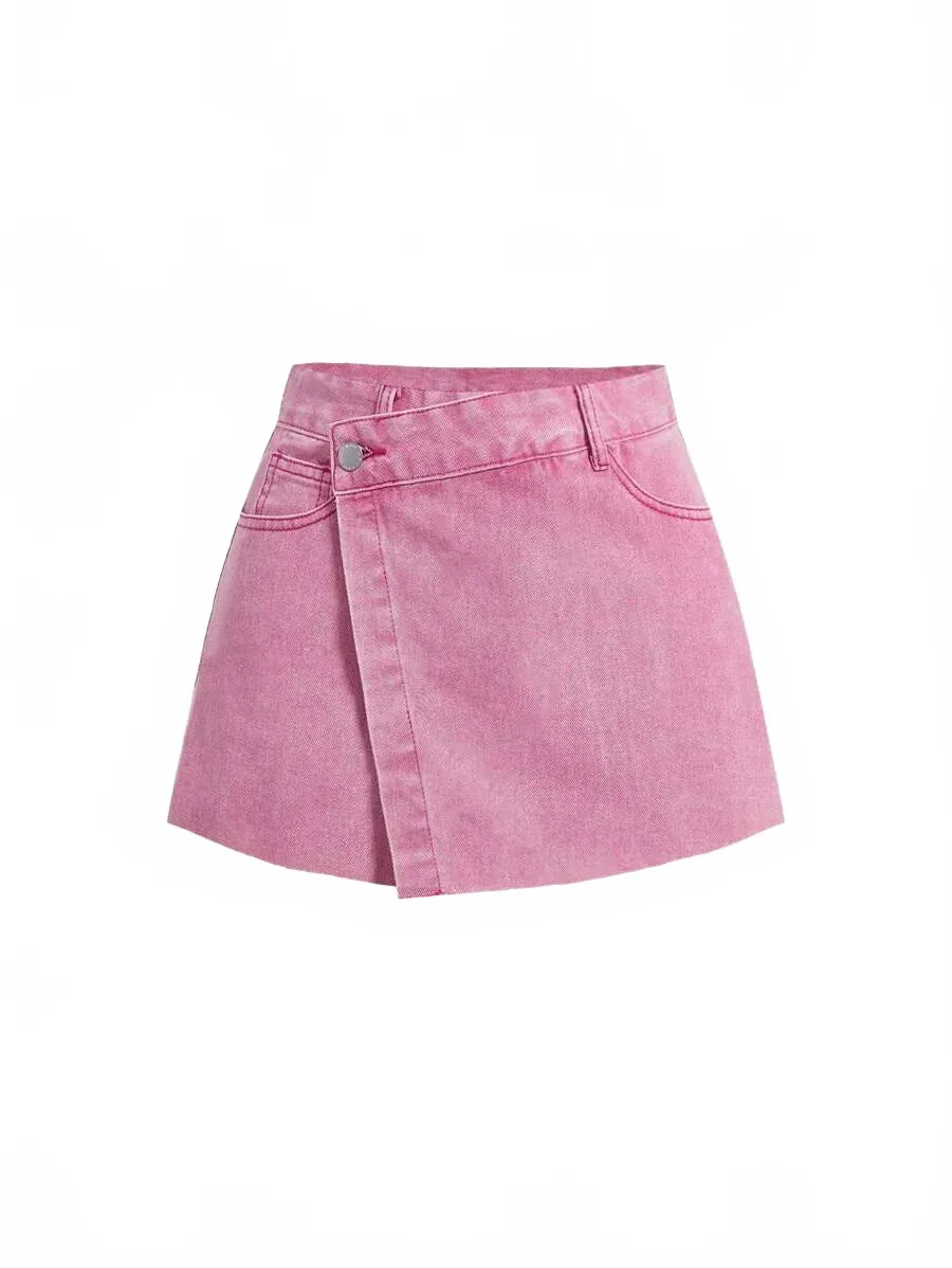 Ambra Denim Shorts Women's Chic Summer Skirt in Pink
