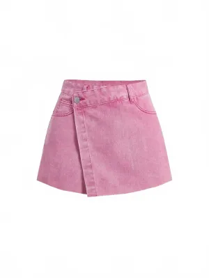 Ambra Denim Shorts Women's Chic Summer Skirt in Pink