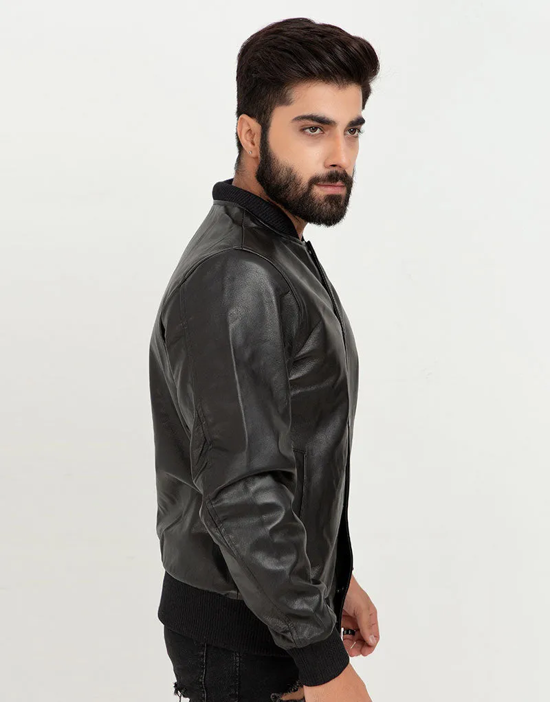 Archer Black Bomber Leather Contemporary Jacket