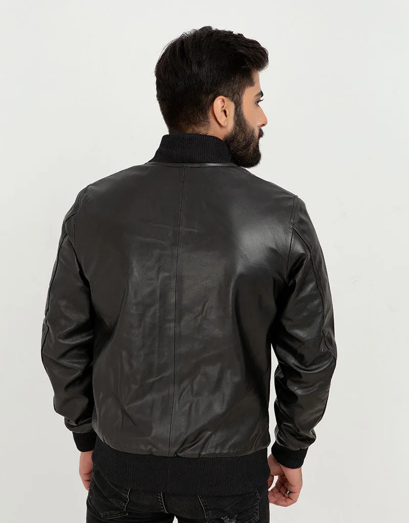 Archer Black Bomber Leather Contemporary Jacket