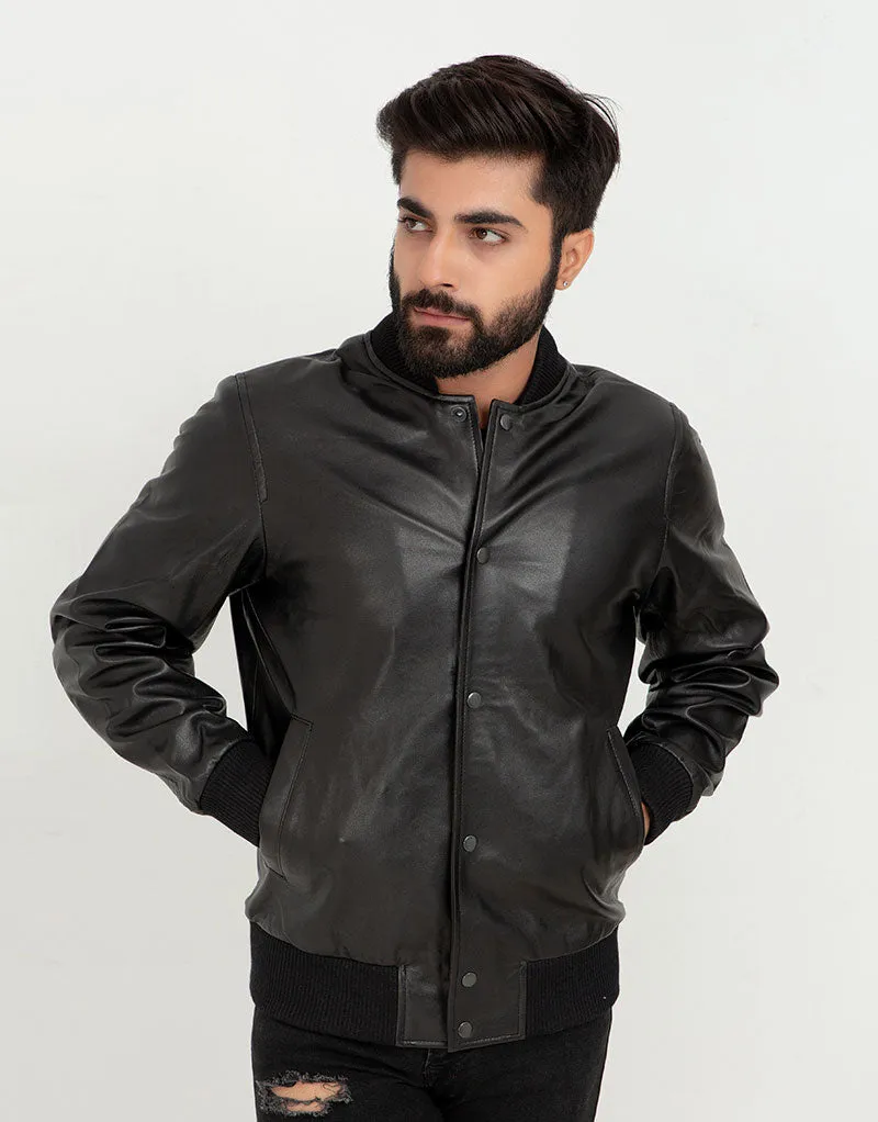 Archer Black Bomber Leather Contemporary Jacket