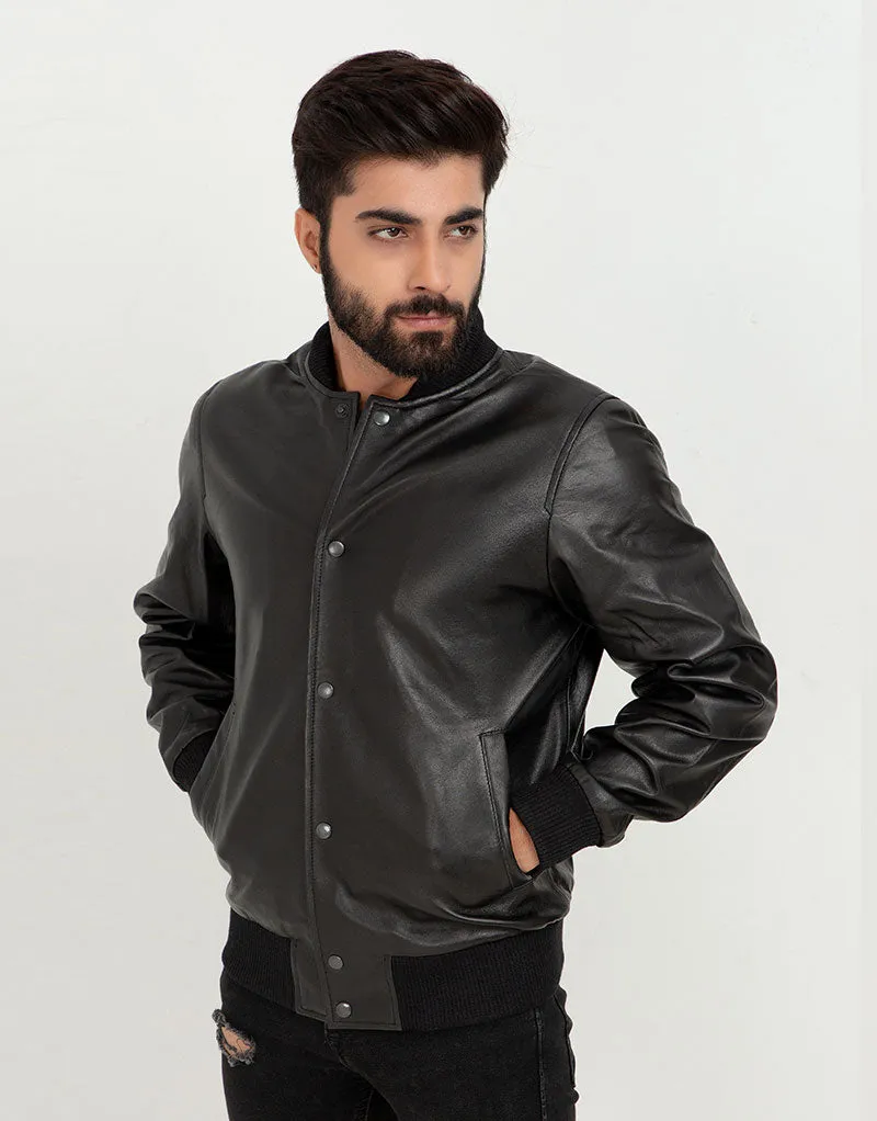 Archer Black Bomber Leather Contemporary Jacket