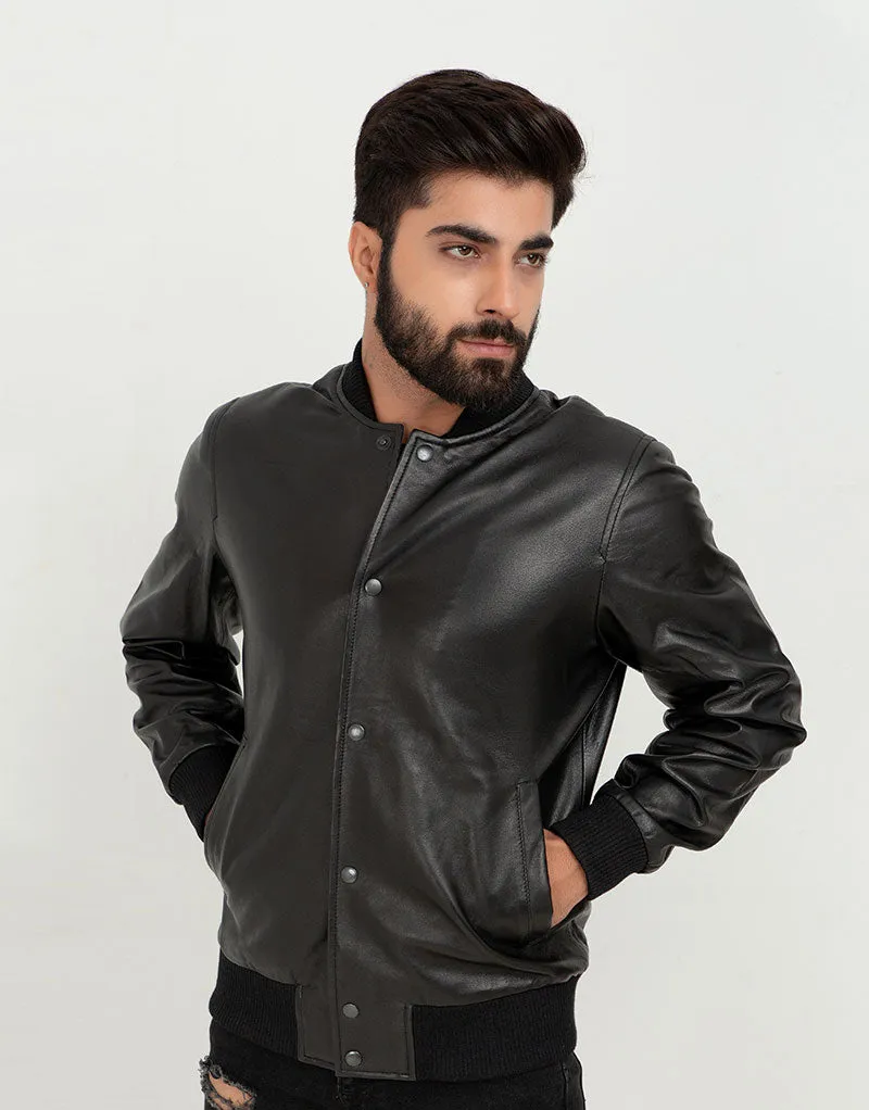 Archer Black Bomber Leather Contemporary Jacket