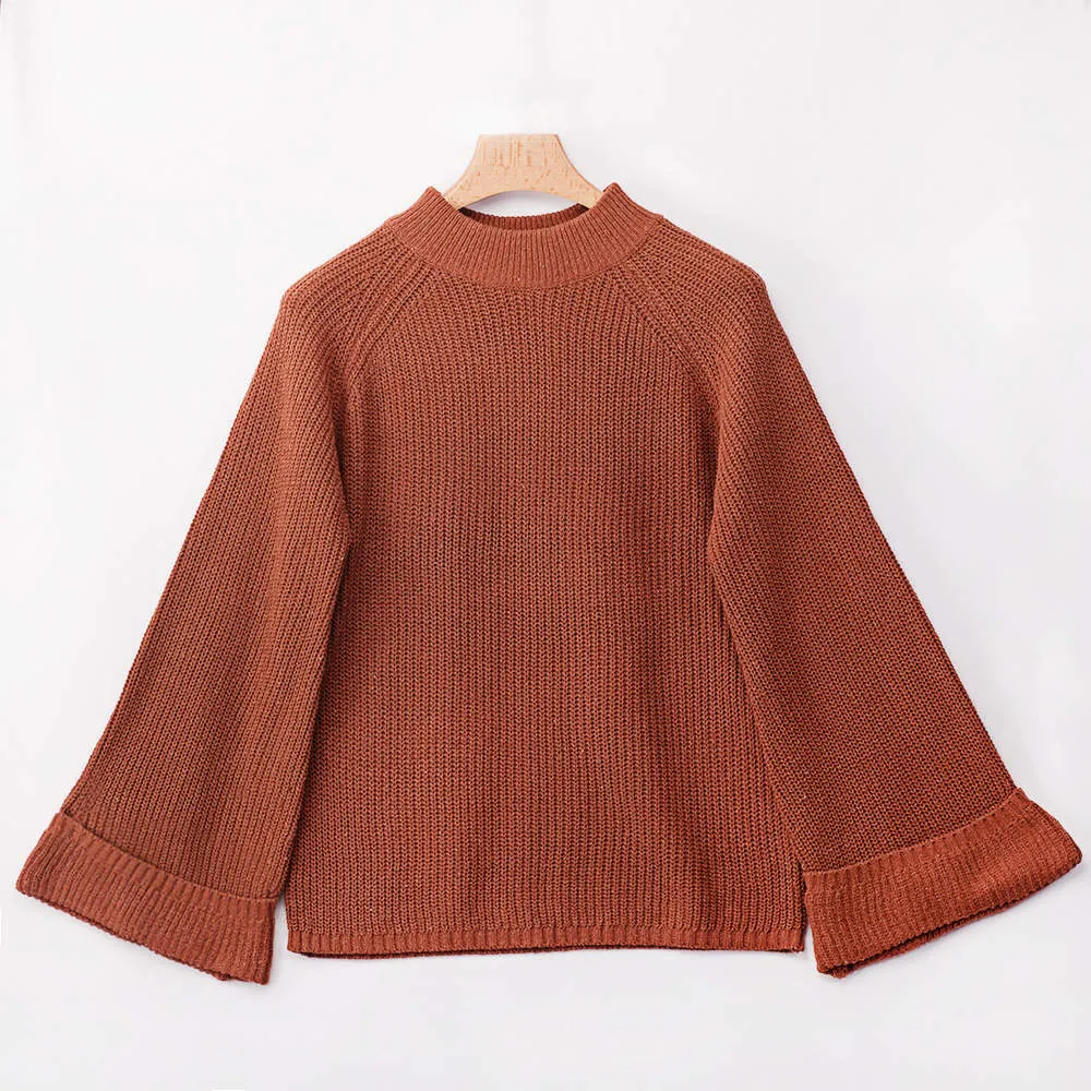 Autumn and Winter Sweaters Three-color Large Trumpet Sleeves Loose Pullover Sweater