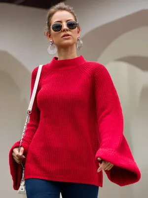 Autumn and Winter Sweaters Three-color Large Trumpet Sleeves Loose Pullover Sweater
