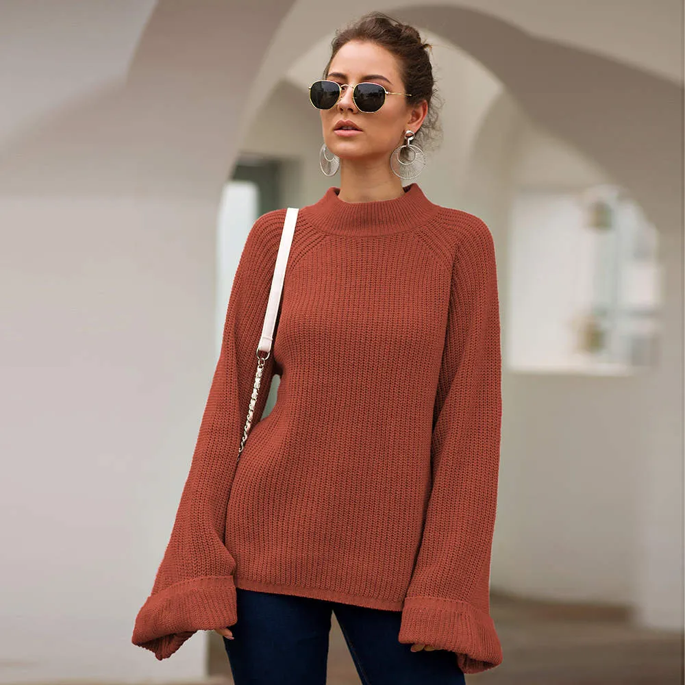 Autumn and Winter Sweaters Three-color Large Trumpet Sleeves Loose Pullover Sweater