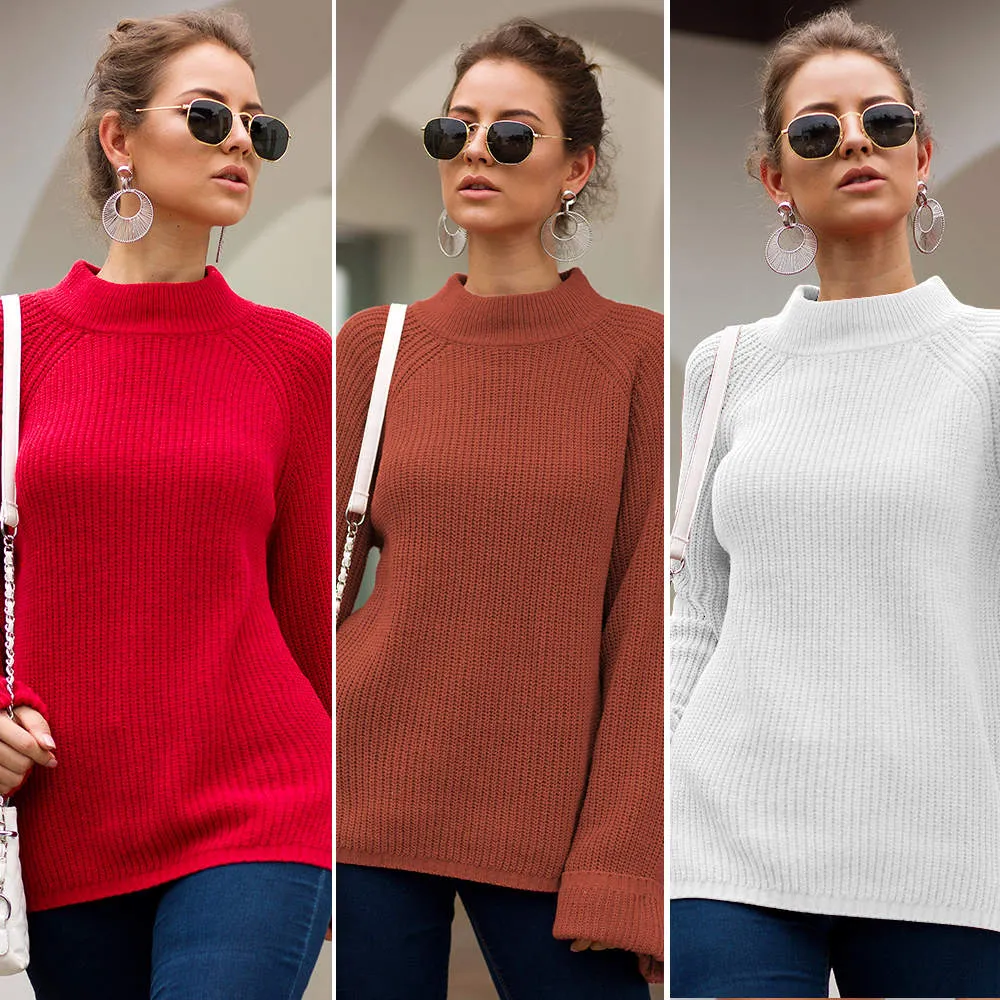 Autumn and Winter Sweaters Three-color Large Trumpet Sleeves Loose Pullover Sweater
