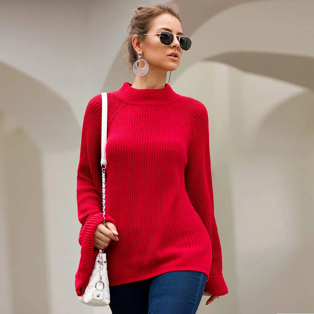 Autumn and Winter Sweaters Three-color Large Trumpet Sleeves Loose Pullover Sweater