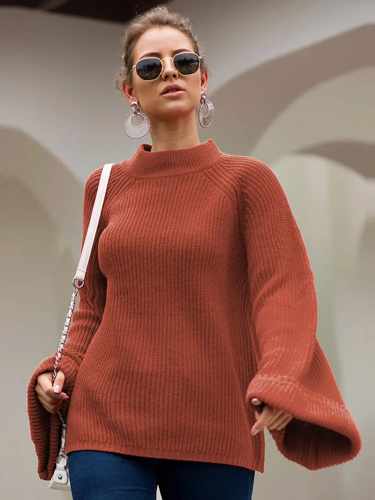 Autumn and Winter Sweaters Three-color Large Trumpet Sleeves Loose Pullover Sweater