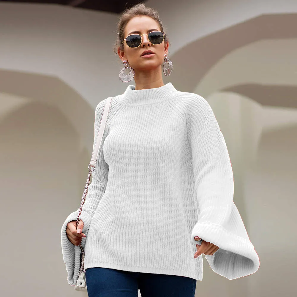 Autumn and Winter Sweaters Three-color Large Trumpet Sleeves Loose Pullover Sweater