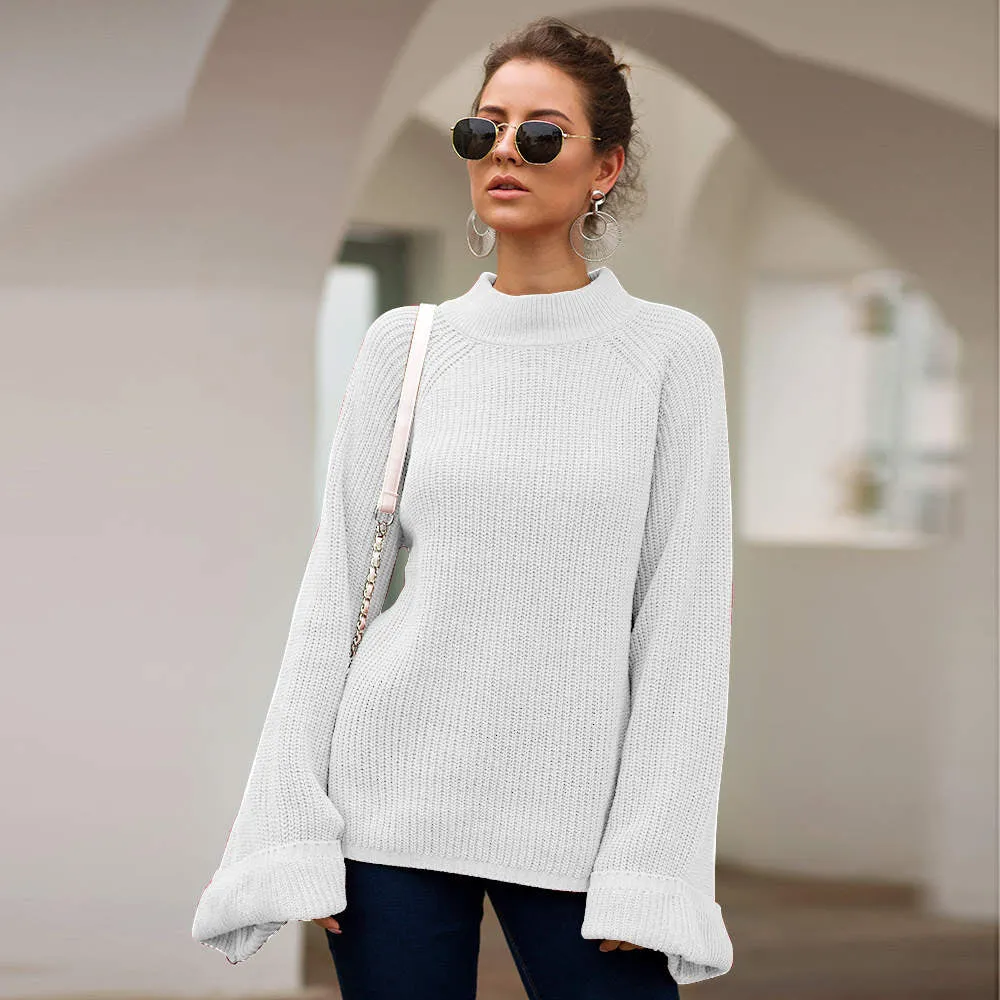Autumn and Winter Sweaters Three-color Large Trumpet Sleeves Loose Pullover Sweater