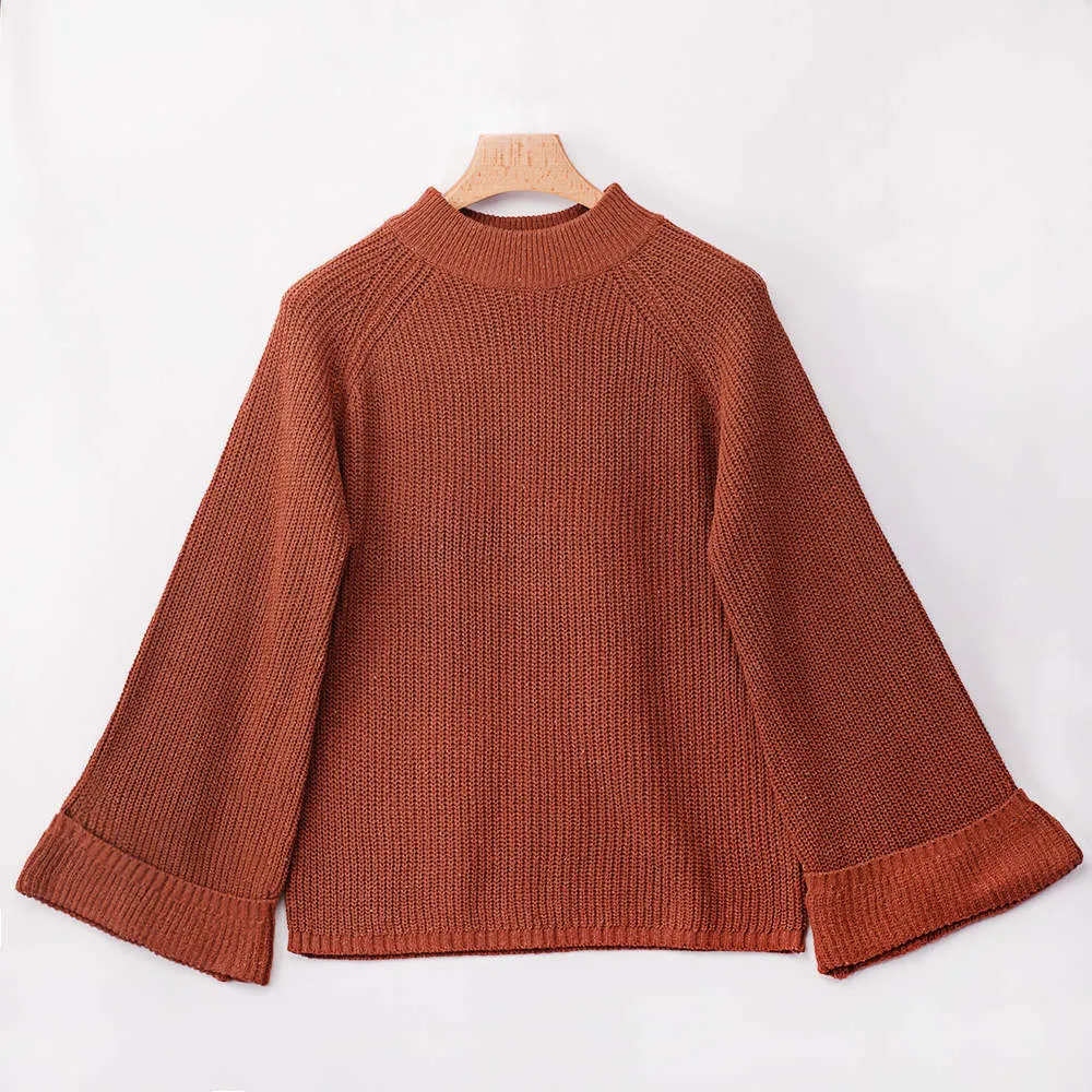 Autumn and Winter Sweaters Three-color Large Trumpet Sleeves Loose Pullover Sweater