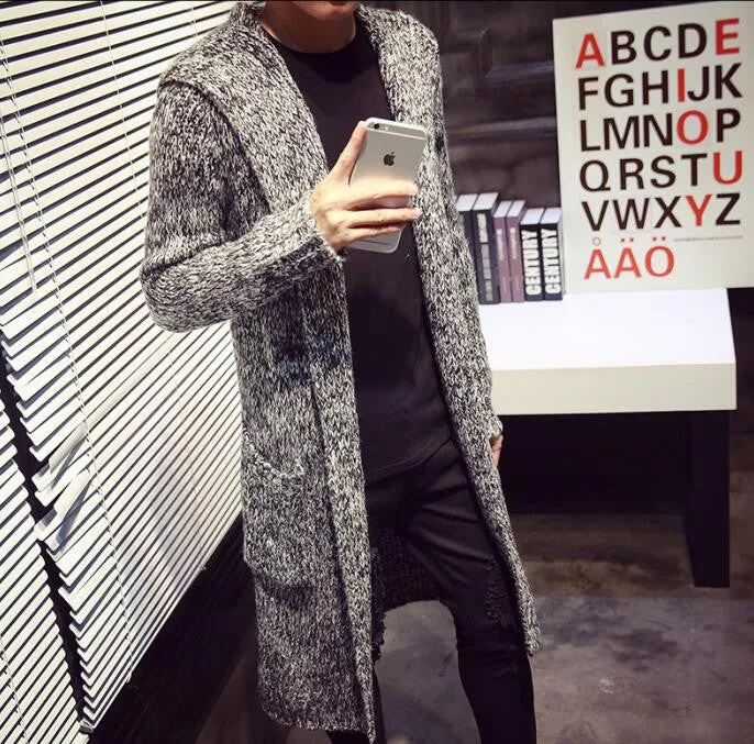 Autumn Winter Loose Long Mens Cardigans Sweaters Fashion Big Size Jumpers Mens Hooded Sueter Knit Sweater Jersey