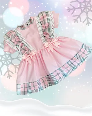 Baby Girls Pink Check Trim Dress