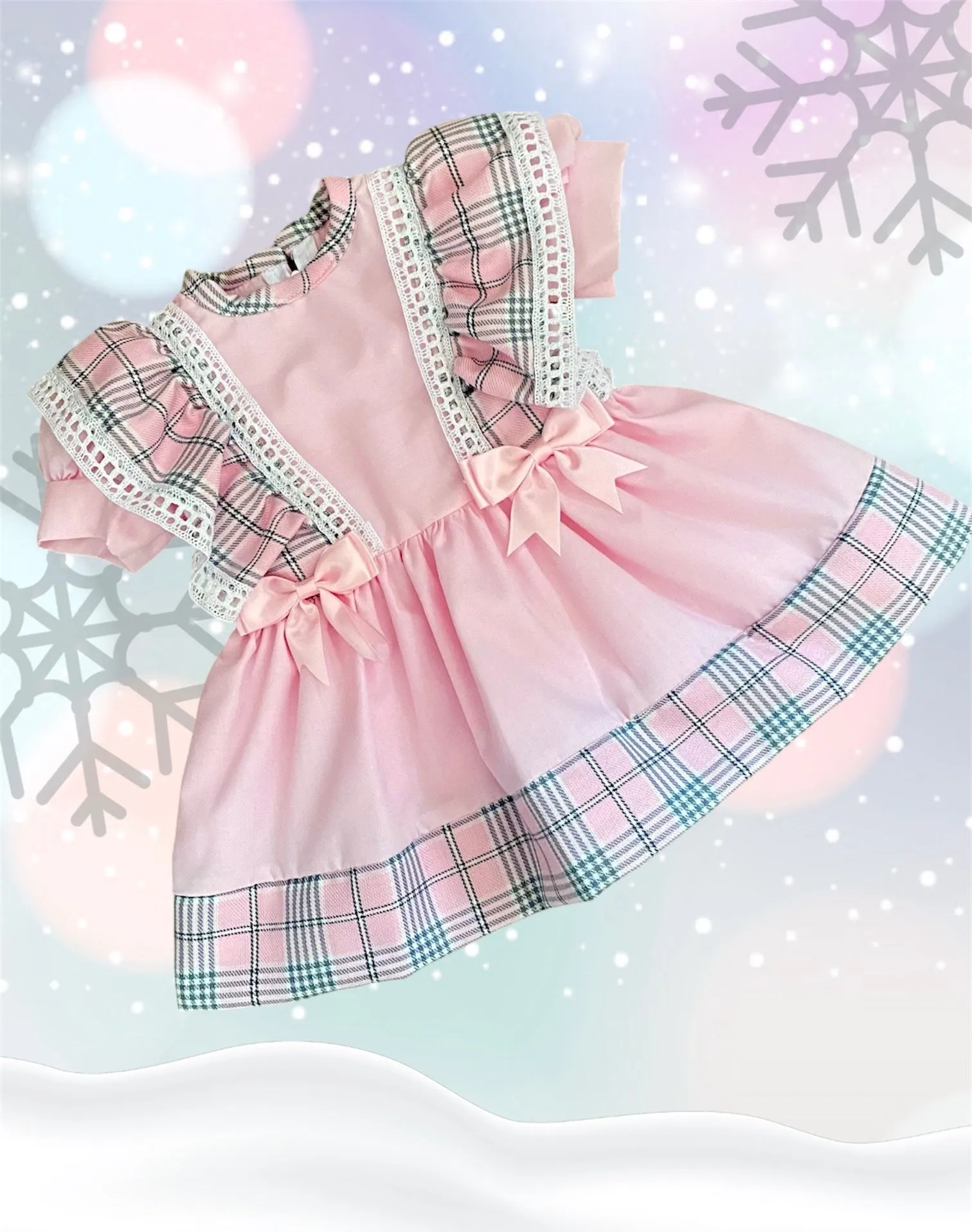 Baby Girls Pink Check Trim Dress